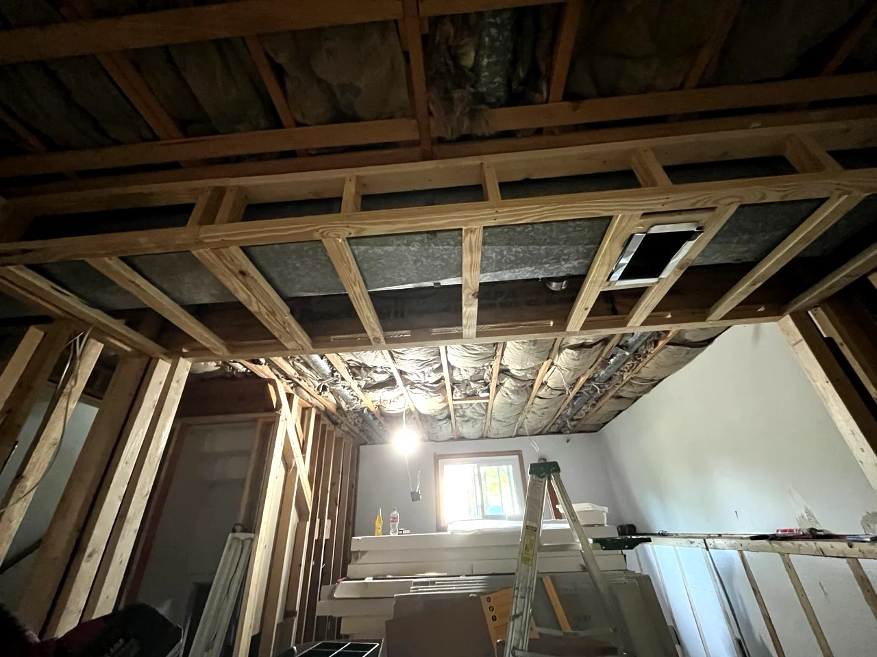 New wood framing for new wall and ceiling